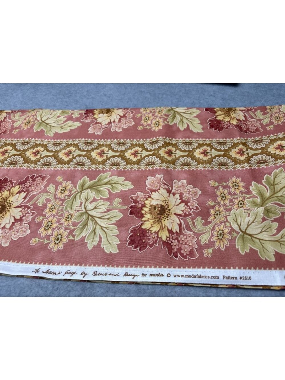19" x 44" Pink Floral Striped Cotton Fabric by Blackbird Design Moda - Picture 4 of 6